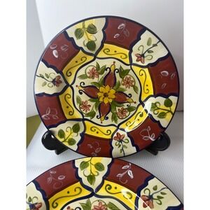 Pier 1 Vallarta Handpainted Earthenware Plates Set of 2 Floral Salad Plates
